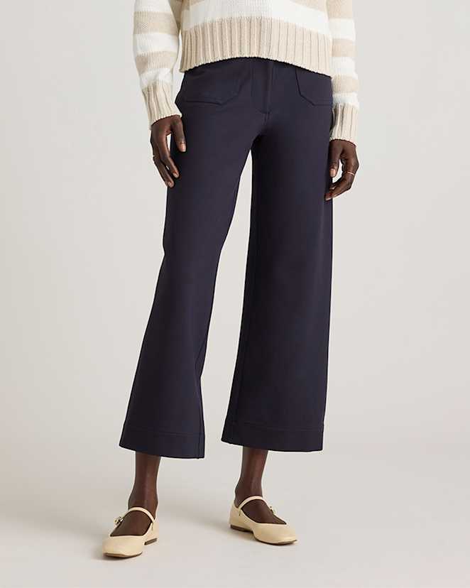 Navy Ultra-Stretch Ponte Cropped Wide Leg Pants