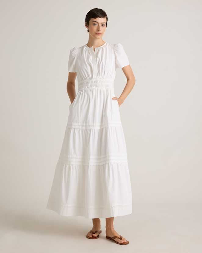 Classic White 100% Organic Cotton Poplin Tiered Maxi Dress