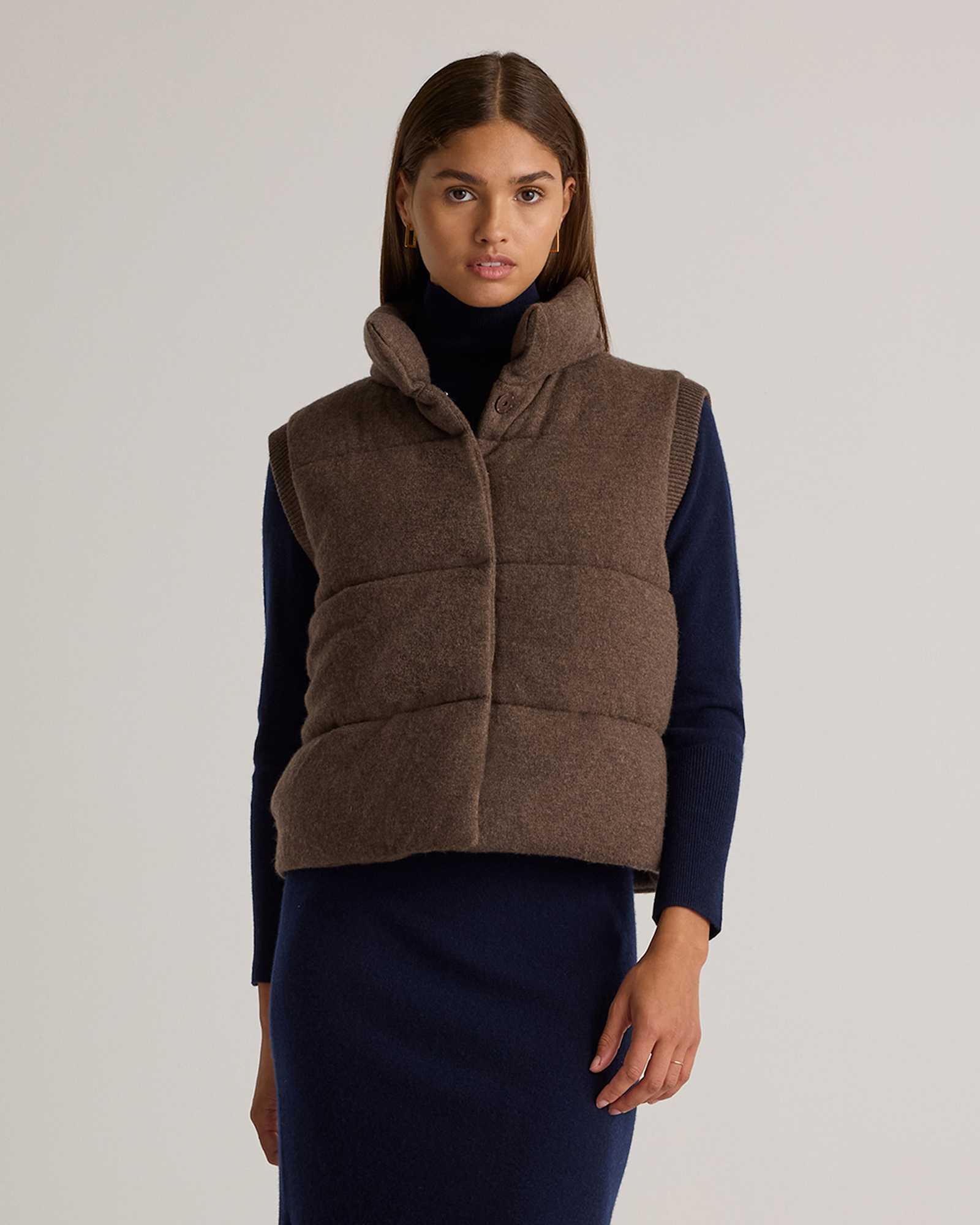 brown Mongolian Cashmere Puffer Vest