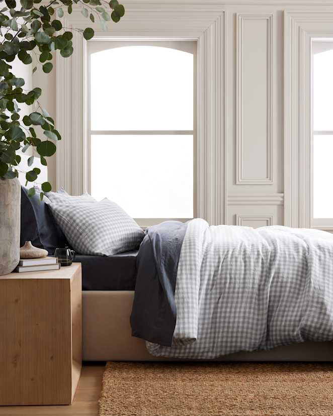 Blue Fog European Linen Gingham Duvet Cover