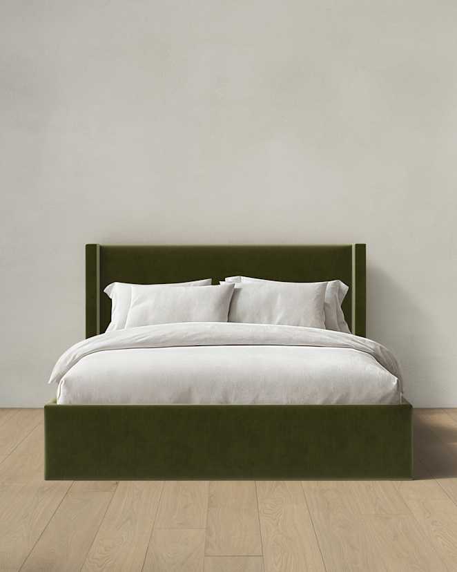 Moss Wingback Bed in Performance Velvet