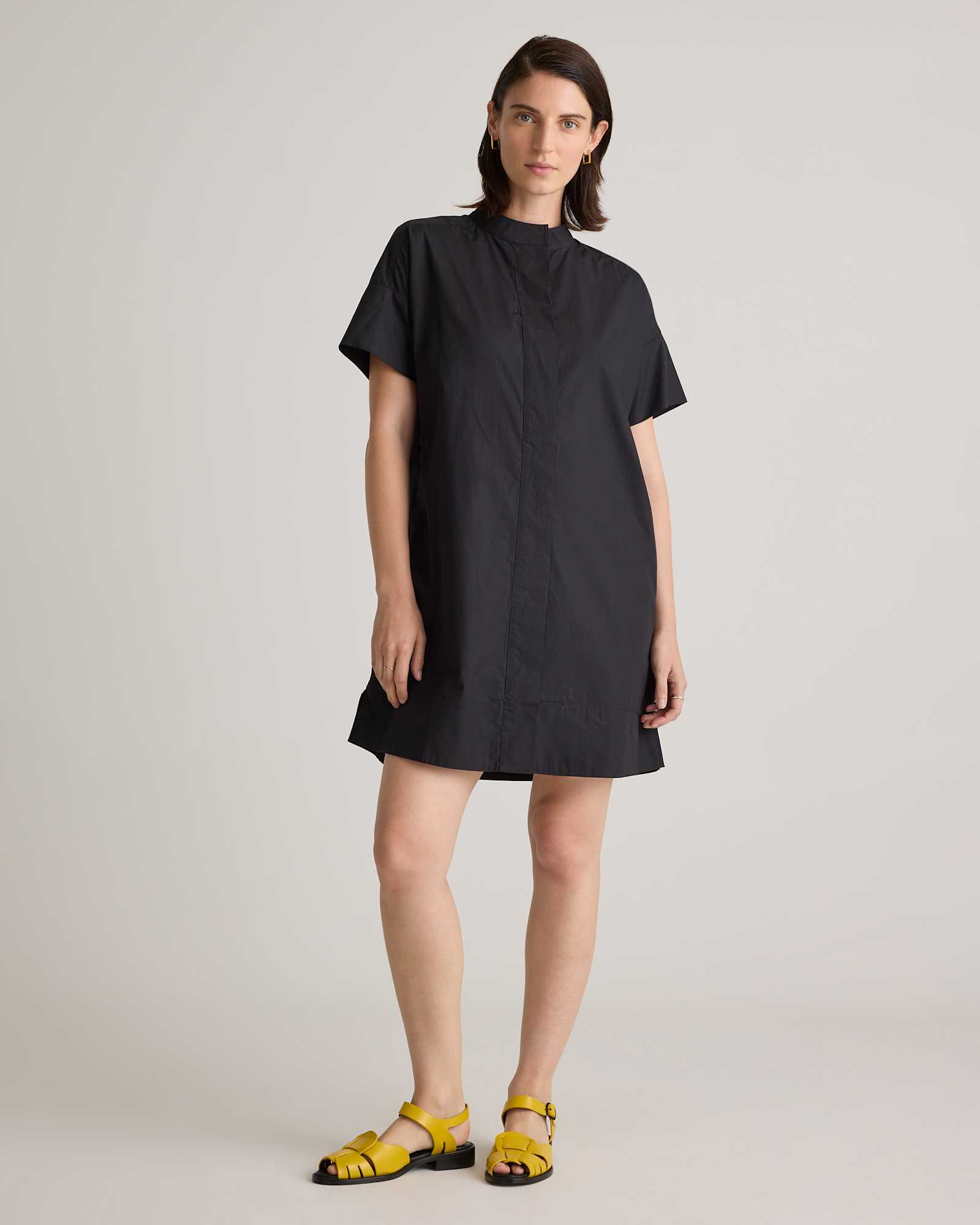 W-DRS-133-BLK 1686 EDITED black 100% Organic Cotton Short Sleeve Shirt Dress