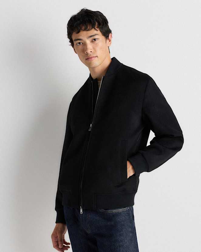Black 100% Mongolian Cashmere Bomber Jacket