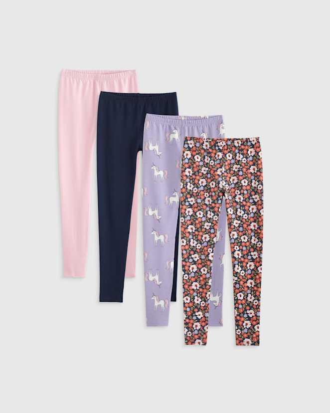 Poppy Floral/Lilac Unicorn Organic Cotton Leggings 4-Pack