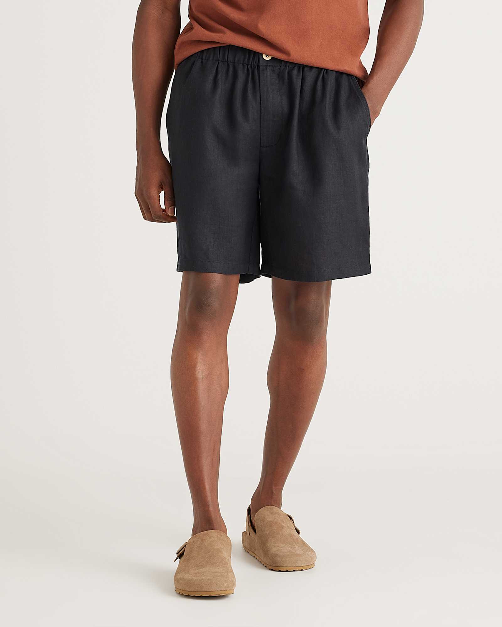 black 100% European Linen Shorts - 8"