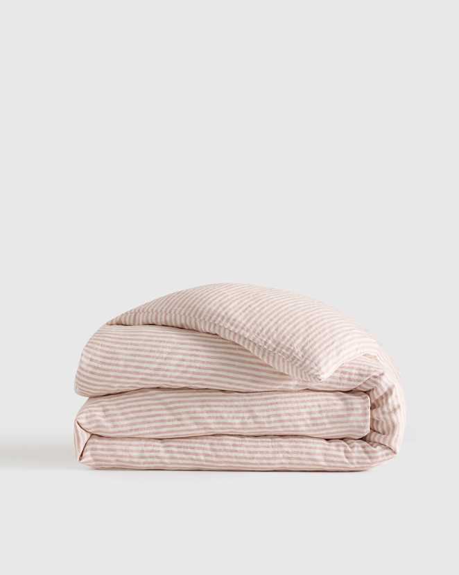 Dusty Mauve/White Stripe European Linen Stripe Duvet Cover