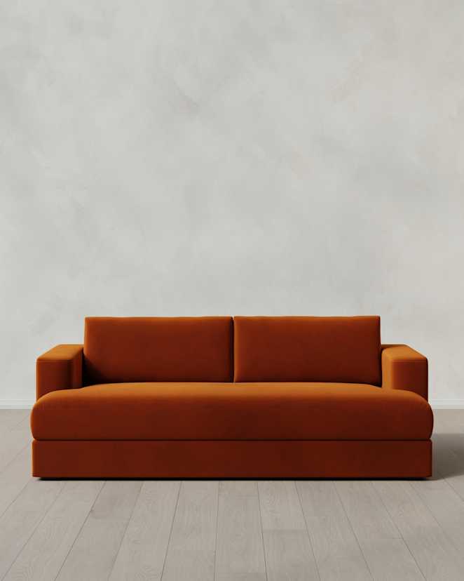 Rust Sierra Curved Arm Sofa in Performance Velvet