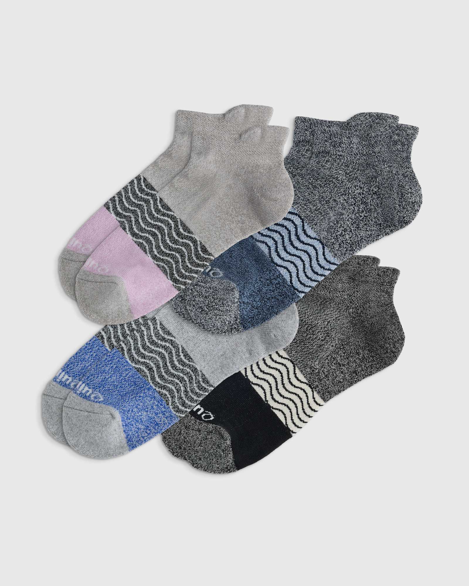 U--36 Unisex Everyday Cotton Tri-Block Marl Ankle Socks (4-pack)