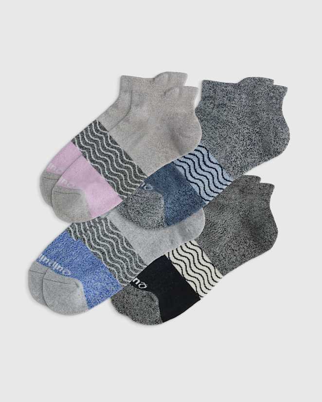 Blue Purple Black Mix Everyday Cotton Tri-Block Marl Ankle Socks (4-pack)