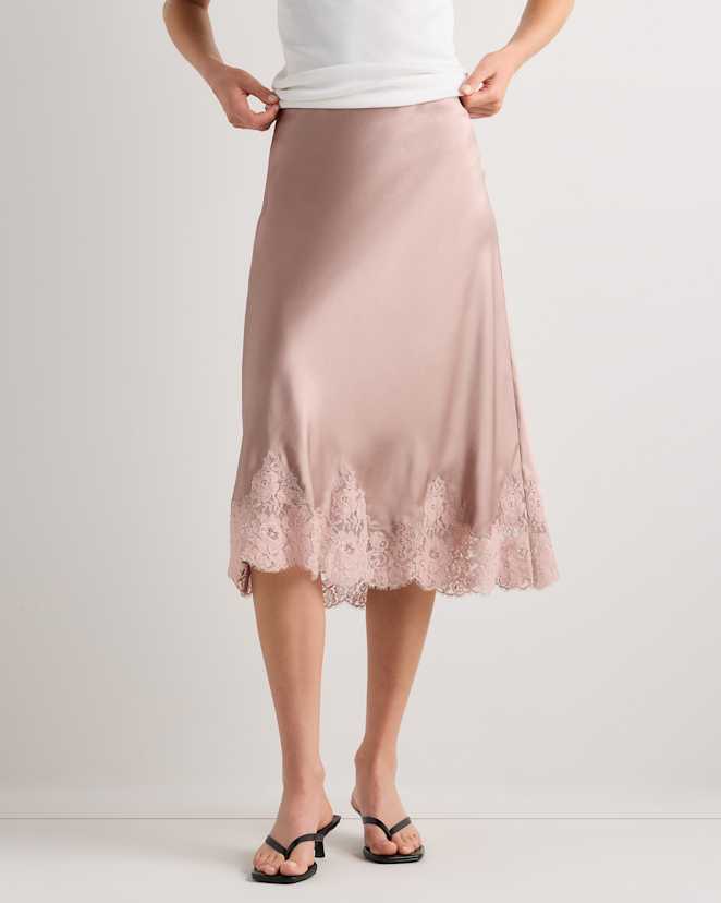 Vintage Pink 100% Washable Silk Lace Skirt