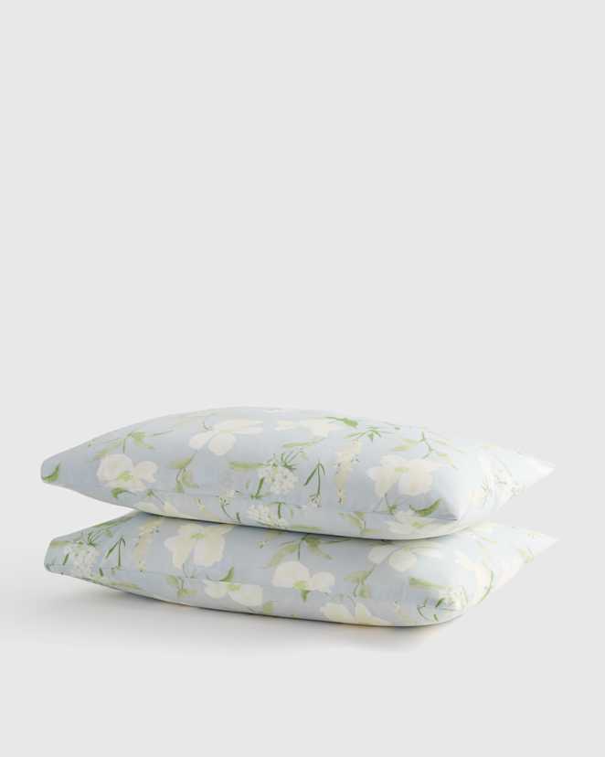 Blue Garden Organic Crisp Percale Pillowcase Set