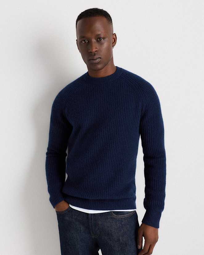 True Navy Mongolian Cashmere Fisherman Crewneck Sweater