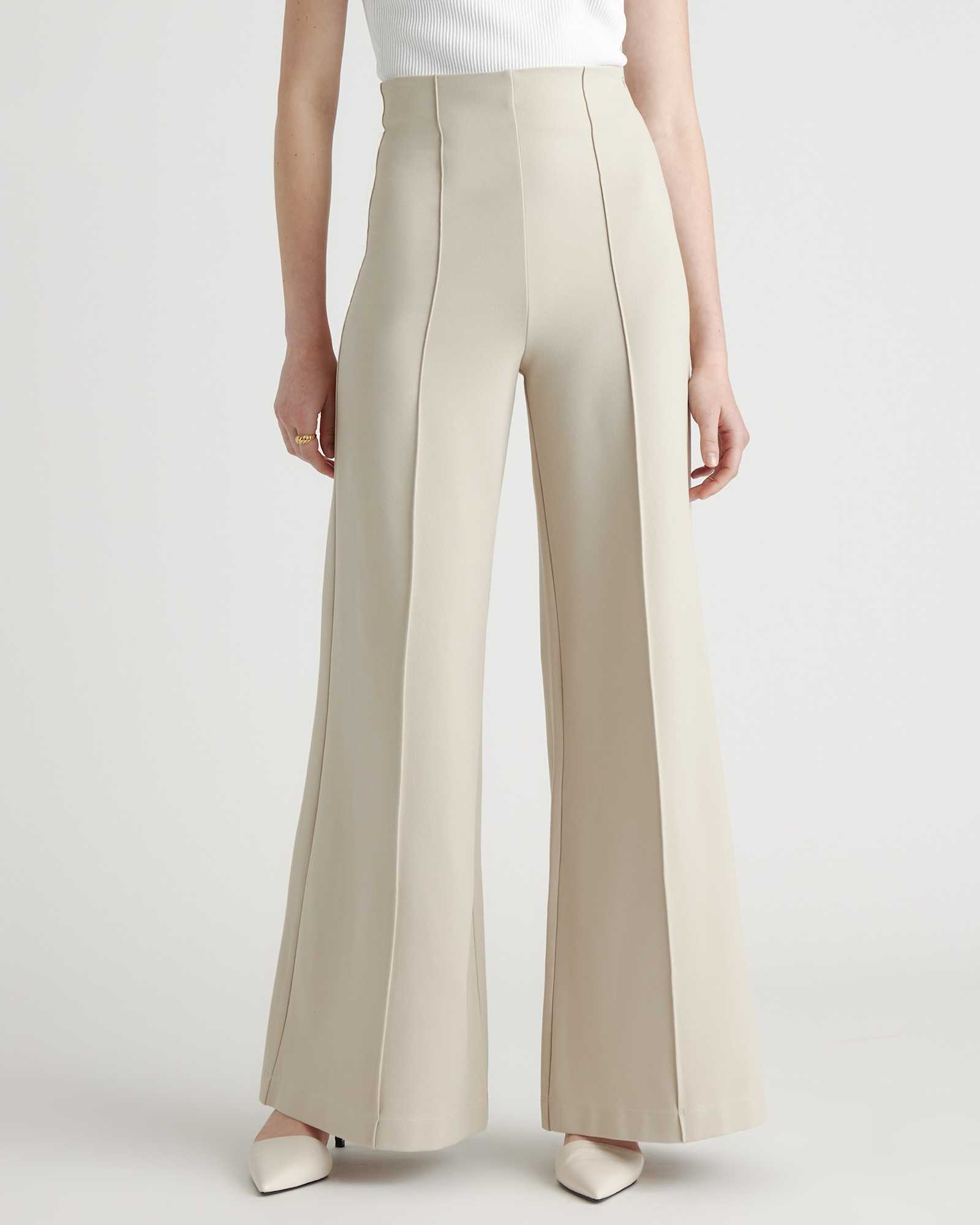 ecru Ultra-Stretch Ponte Super Wide Leg Pants