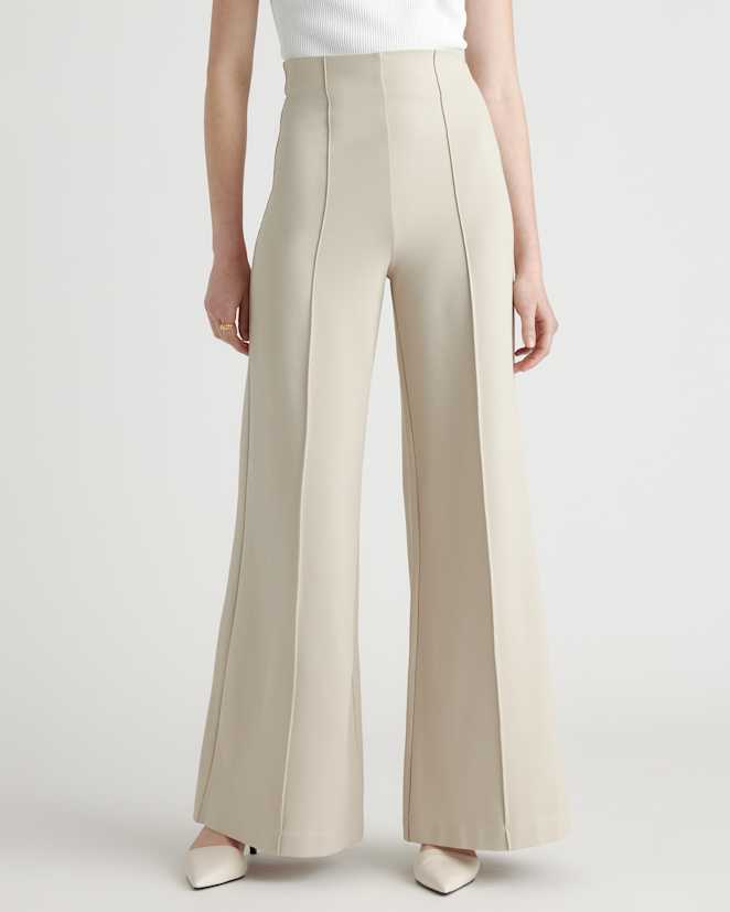 Ecru Ultra-Stretch Ponte Super Wide Leg Pants