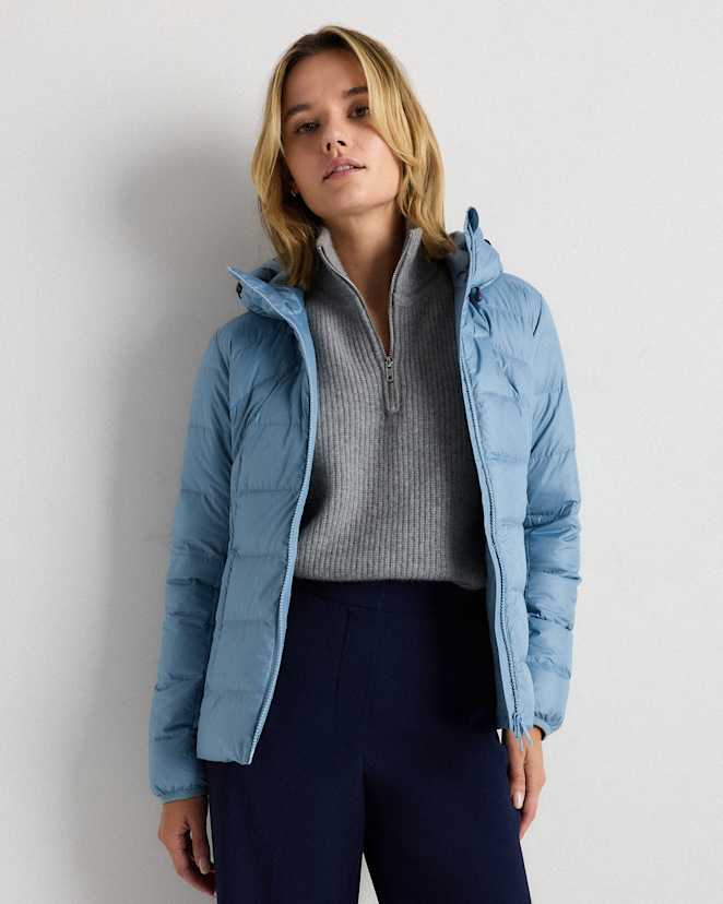 Dewstone Blue Lightweight Down Packable Puffer Hooded Jacket