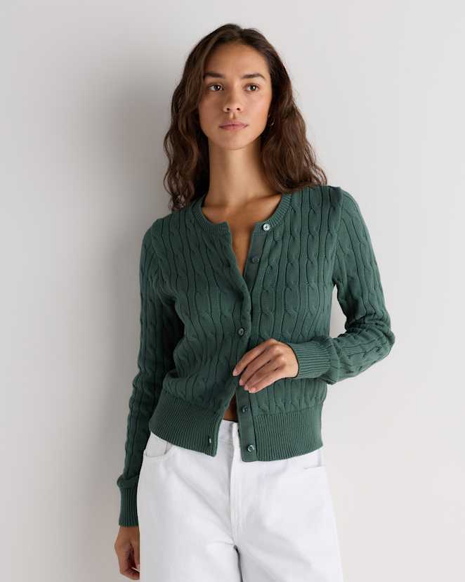 Big Sur Green 100% Organic Cotton Cable Crew Cardigan