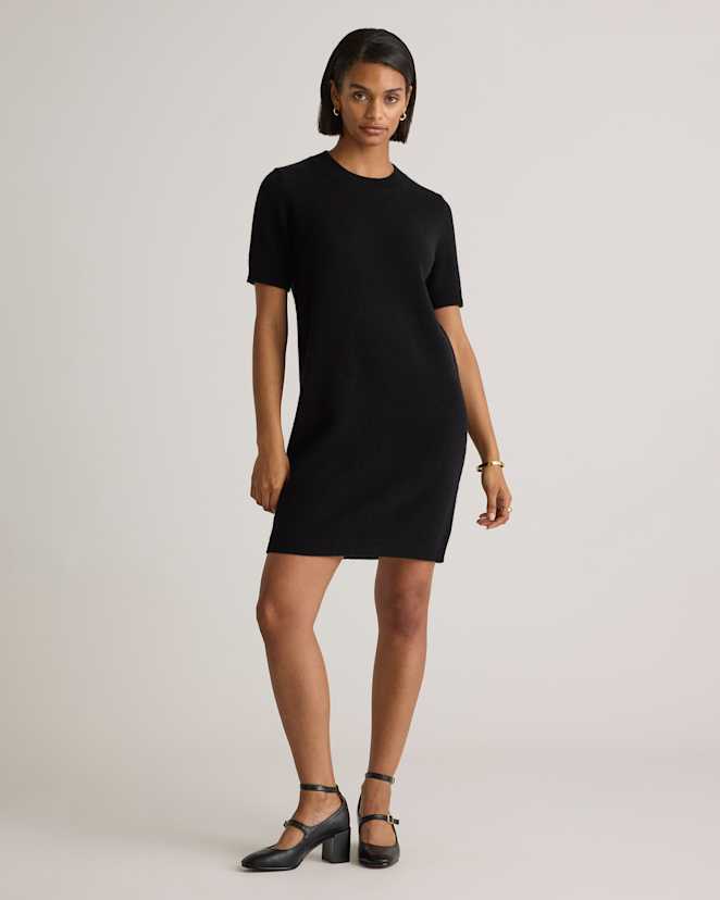 Black Mongolian Cashmere Short Sleeve Mini Dress