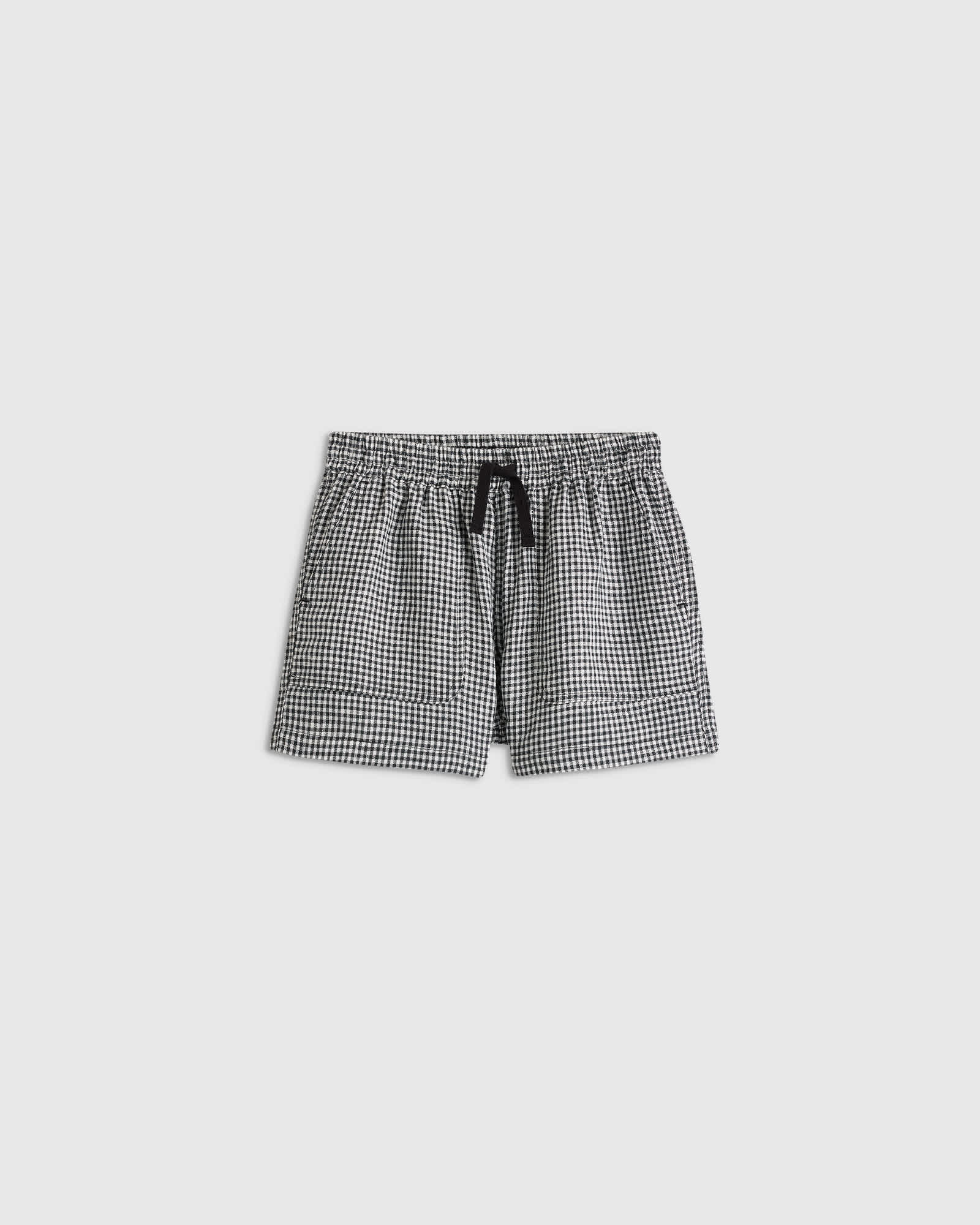Classic Mini Gingham 100% European Linen Drawstring Shorts