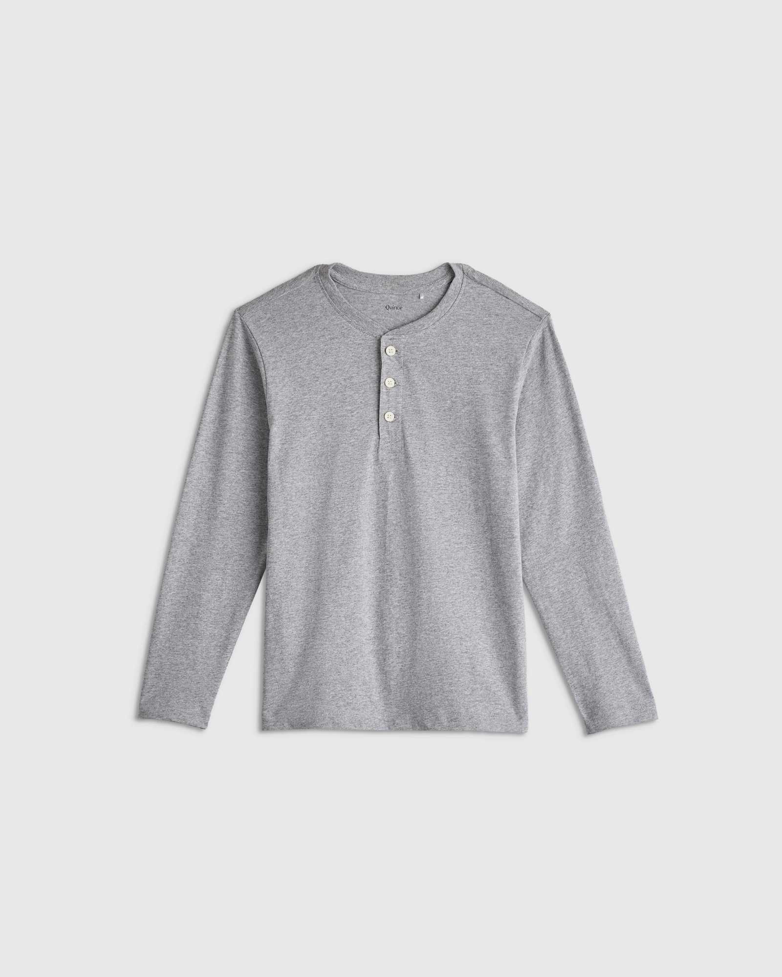 Heather Grey 100% Organic Cotton Long Sleeve Henley Tee