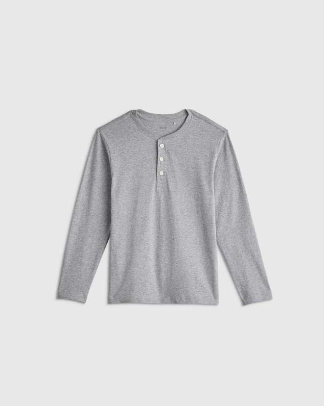 Heather Grey 100% Organic Cotton Long Sleeve Henley Tee