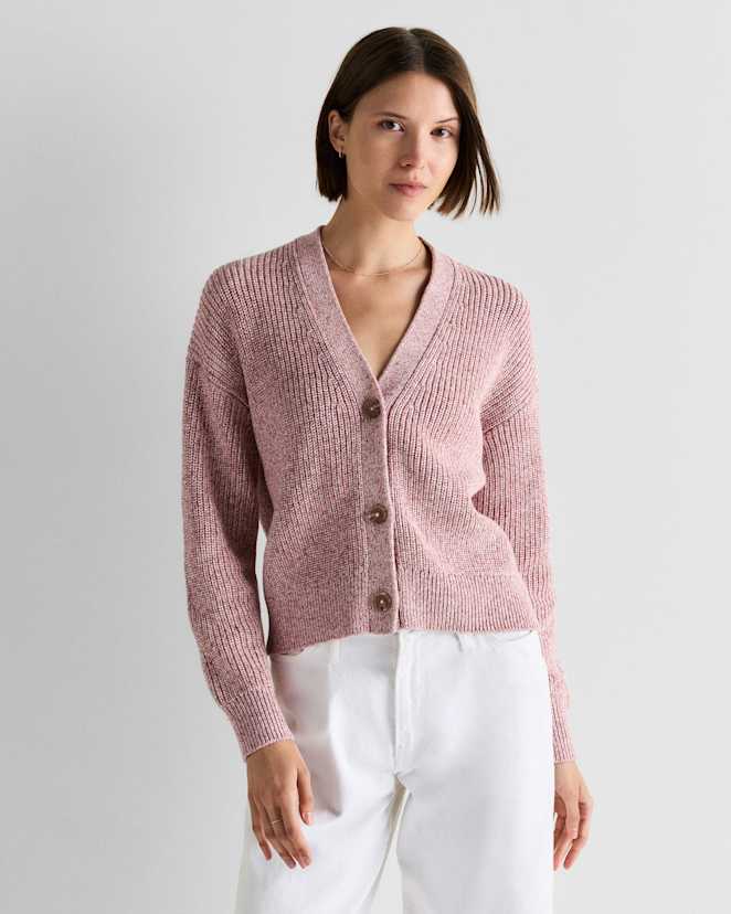 Marled Rose Pink 100% Organic Cotton Fisherman Boxy Cropped Cardigan
