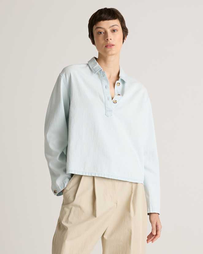 Light Chambray Distressed Denim Popover Shirt