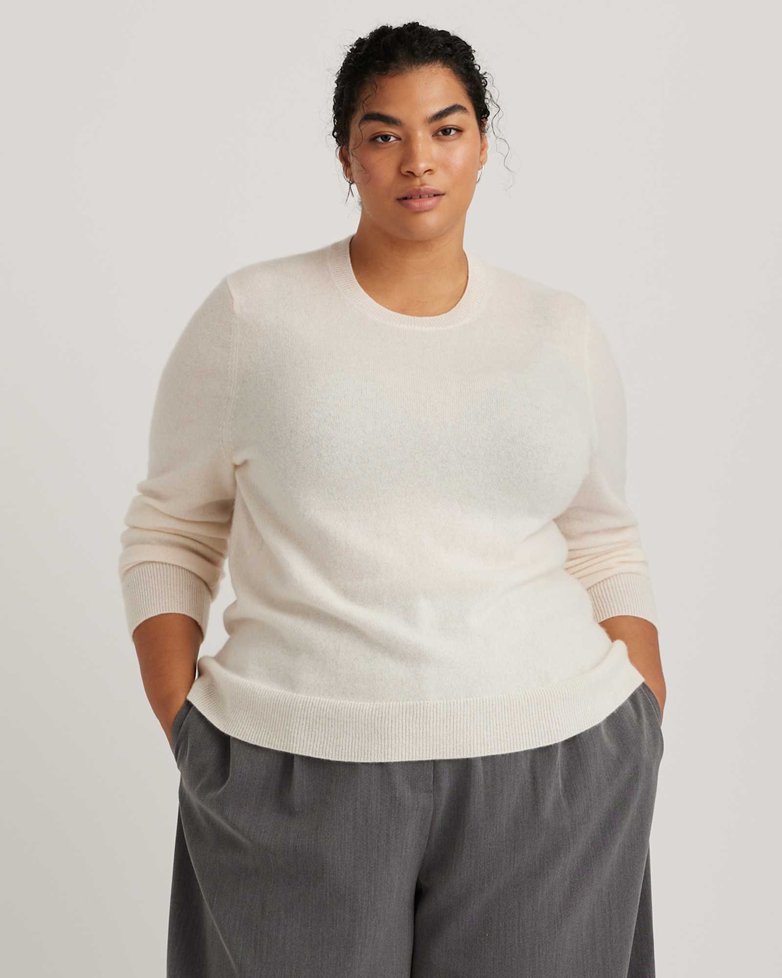Ivory Mongolian Cashmere Crewneck Sweater
