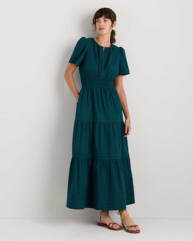 Ocean Green 100% Organic Cotton Poplin Tiered Maxi Dress