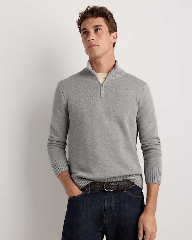 Mid Heather Grey 100% Organic Cotton Quarter-Zip Sweater
