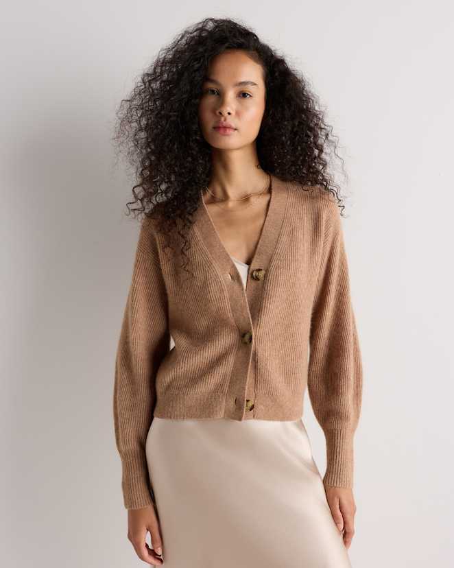 Dune Camel Lightweight Baby Alpaca Cropped V-Neck Cardigan