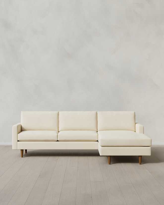 Ivory Atlas Midcentury Chaise Sectional in Performance Velvet