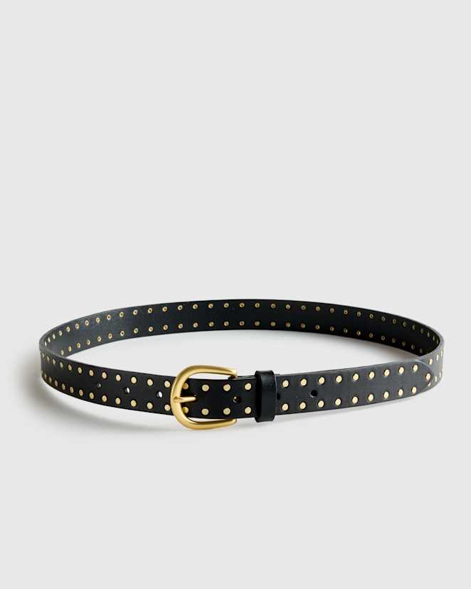 Black/Gold Ellie European Leather Flat Stud Belt
