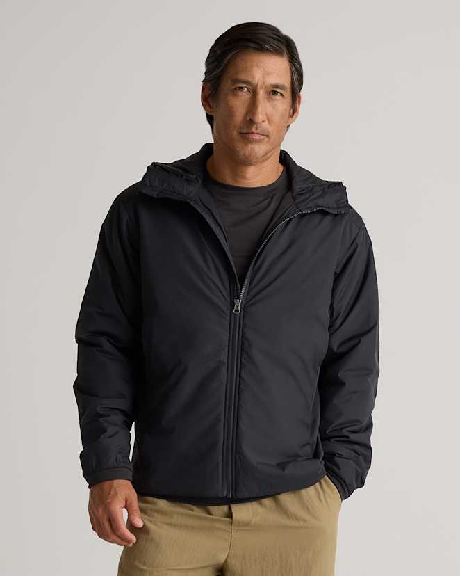 Black Hybrid Insulated Lightweight Hooded Jacket
