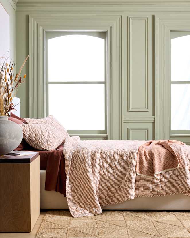 Terracotta/White Stripe European Linen Stripe Quilt