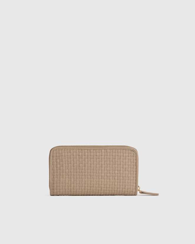 Taupe Italian Leather Handwoven Continental Wallet