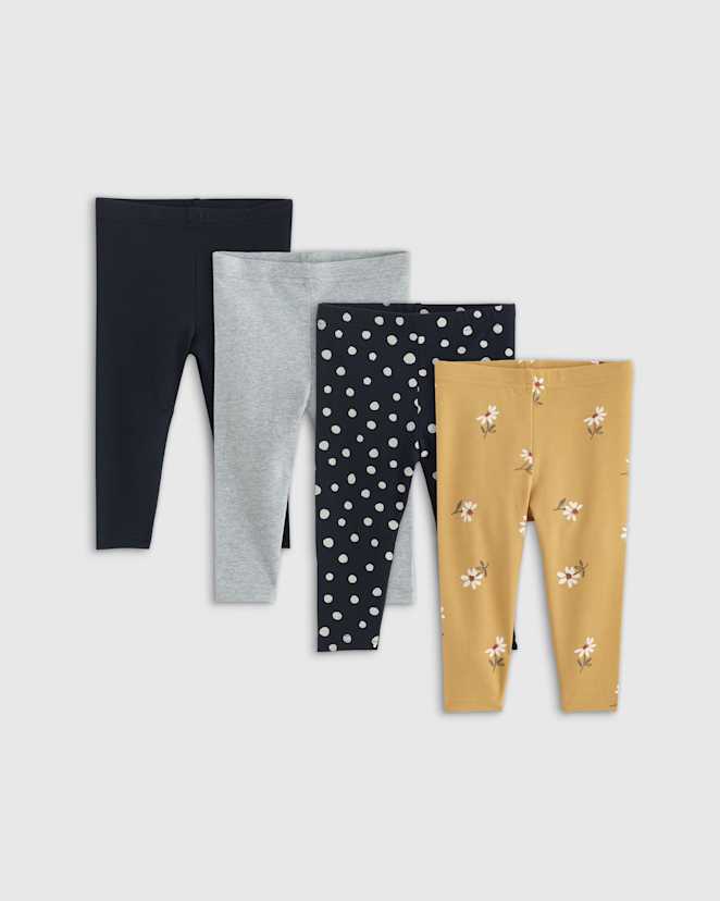 Golden Daisy/Black Dot Organic Cotton Leggings 4-Pack