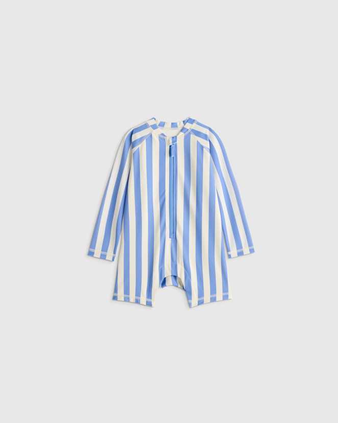 Peri Beach Stripe Long Sleeve Zip-Up Rash Guard One-Piece