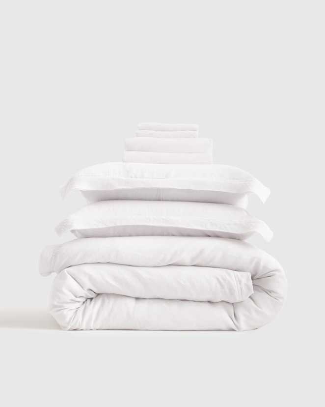 White European Linen Double Flange Deluxe Bedding Bundle