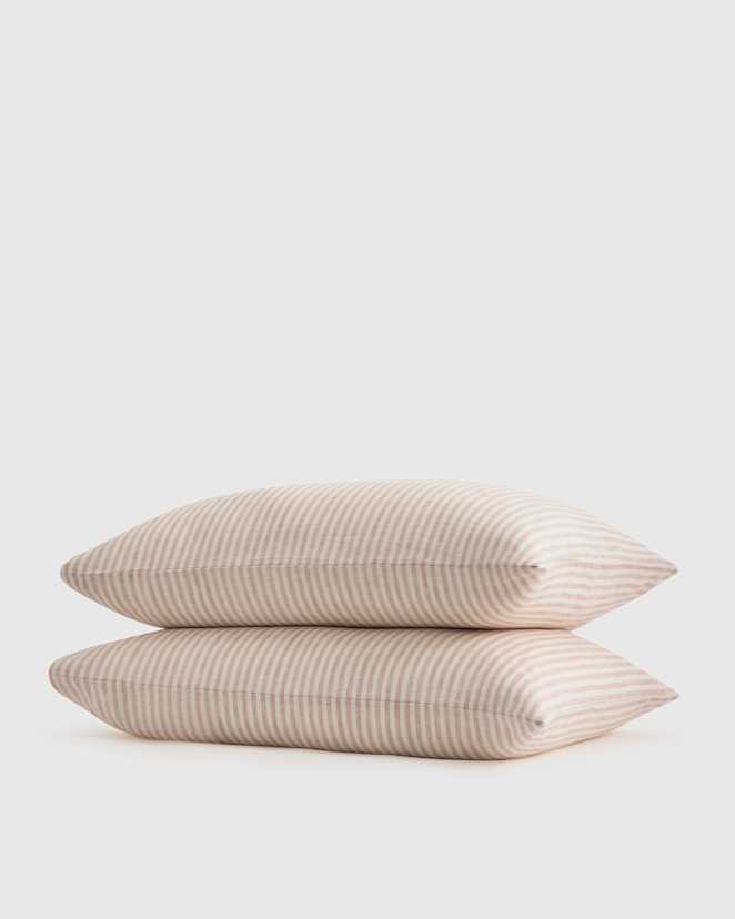 Natural/White Stripe European Linen Stripe Pillowcases Set