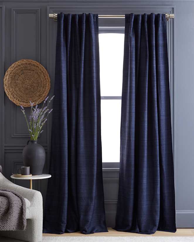 Navy Raw Silk Room Darkening Curtain