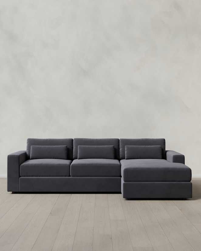Gunmetal Ashford Deep Seat Chaise Sectional in Performance Velvet