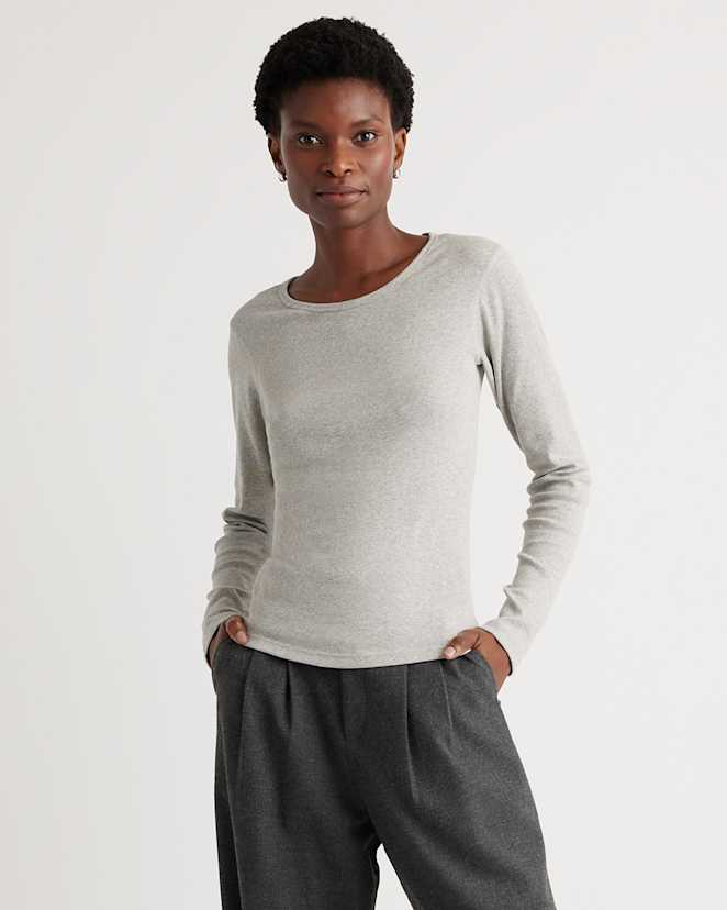 Heather Grey Organic Cotton Micro-Rib Long Sleeve Tee