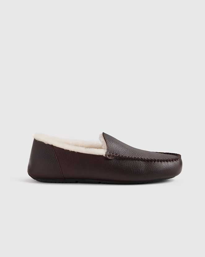 Dark Chocolate Italian Leather Handstitched Moccasin Slipper