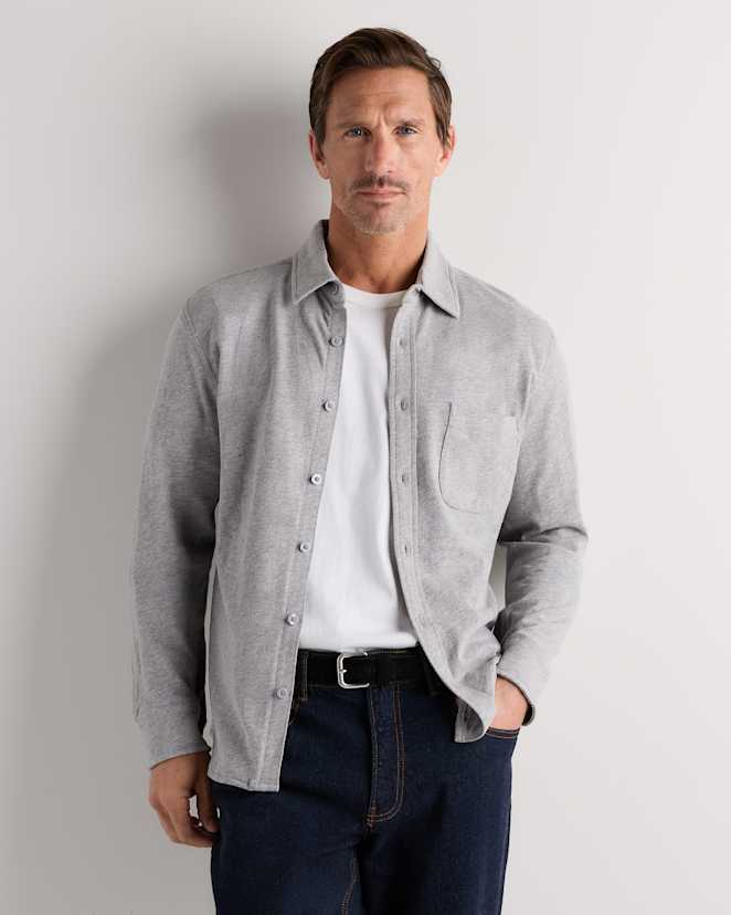 Heather Grey 100% Organic Cotton Slub Long Sleeve Button Up Shirt