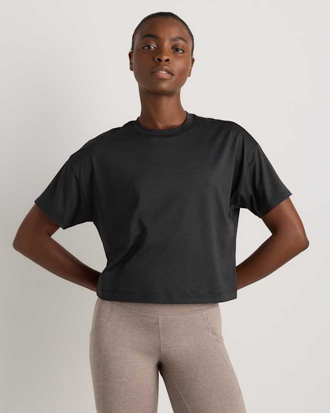 Black Flowknit Breeze Boxy Cropped Tee