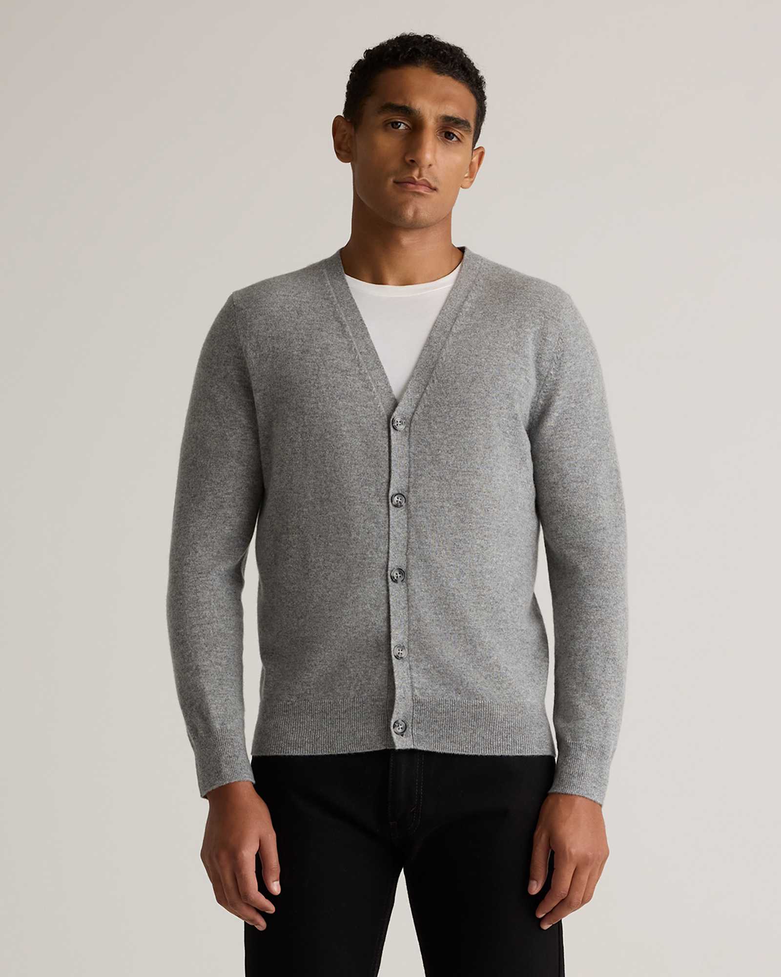 heather-grey Mongolian Cashmere Cardigan Sweater