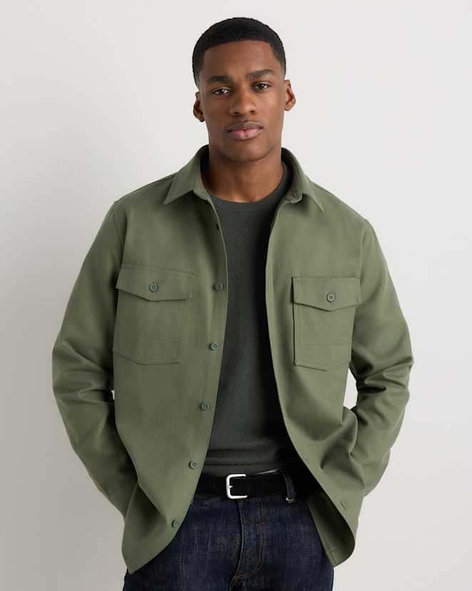 Loden Green Brushed Cotton Wool Utility Overshirt