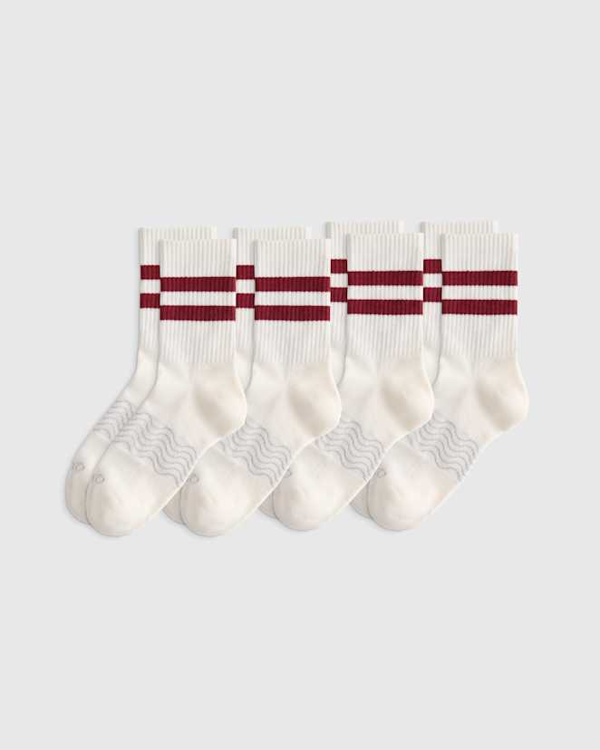 Ivory/Maroon Stripe Everyday Cotton Varsity Stripes Half-Crew Sock (4-Pack)