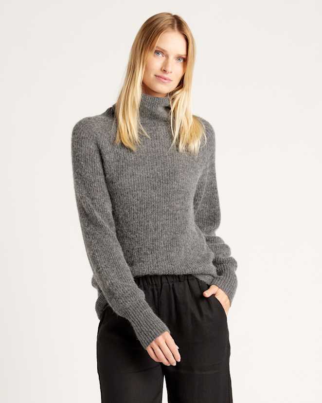 Charcoal Baby Alpaca-Wool Turtleneck