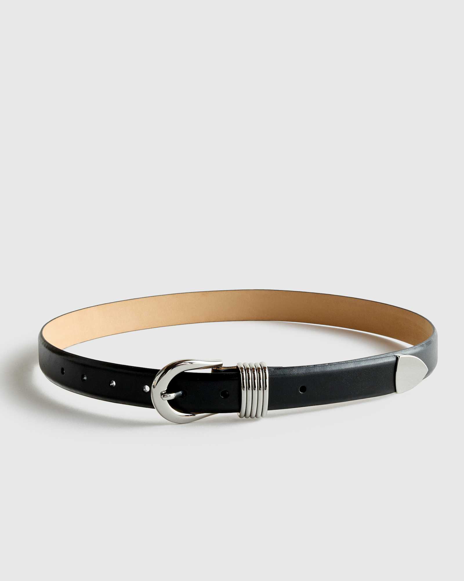 Black/Silver Daphne European Leather Multi Keeper Belt